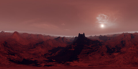 Mars Landscape, Red planet, VR HDRI 360 degree equirectangular projection, environment map. HDRI spherical panorama
