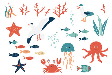 Nautical Cute Cartoon vector set