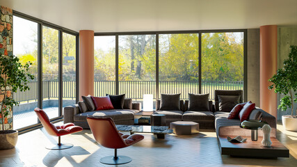 Large luxury modern bright interiors Living room mockup illustration 3D rendering computer digitally generated image