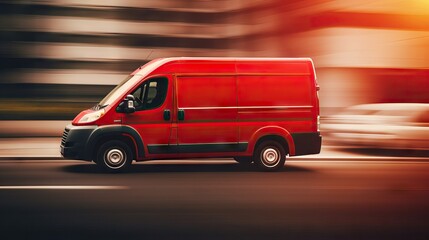 Obraz na płótnie Canvas Delivery van going fast, delivers packages, Delivery transportation and logistics concept. transport truck