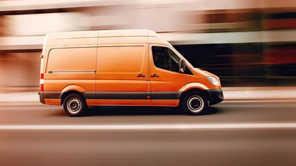 Delivery van going fast, delivers packages, Delivery transportation and logistics concept. transport truck