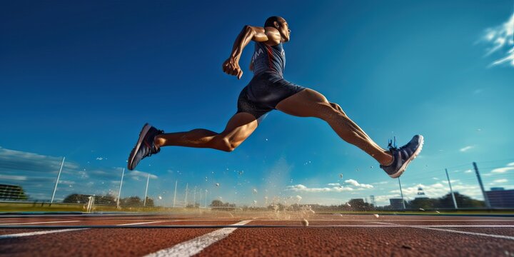 Wide angle image legs of a olympian runner during a sunny day