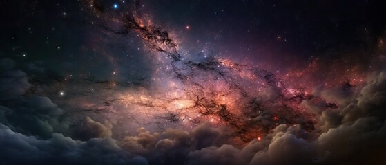 Fototapeta premium Galaxy texture with stars and beautiful nebula. Starry ight, infinite universe, milky way.View of the birth of a star in space during a nebula explosion