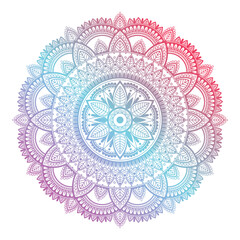 Detailed ethnic multicolored mandala on a black background.
