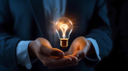 A man holding a light bulb in his hands. Perfect for illustrating creativity, innovation, ideas, problem-solving, or bright concepts in various design projects.