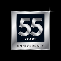 Fifty Five Years Anniversary Celebration Luxury Black and Silver Logo Emblem Isolated Vector