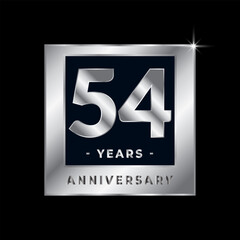 Fifty Four Years Anniversary Celebration Luxury Black and Silver Logo Emblem Isolated Vector