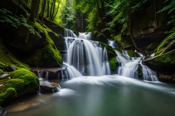Fototapeta na wymiar waterfall in the forest AI Generated 