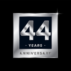 Forty Four Years Anniversary Celebration Luxury Black and Silver Logo Emblem Isolated Vector