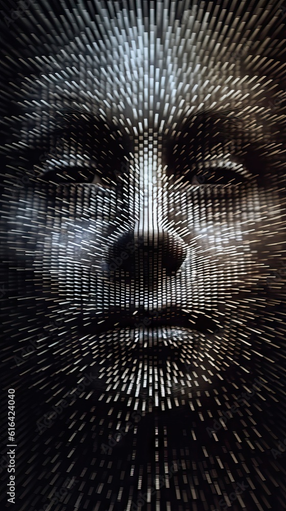 Poster humanoid head with color vibrant neon neural network, representing futuristic technology and artific