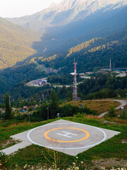helipad high in the mountains in summer