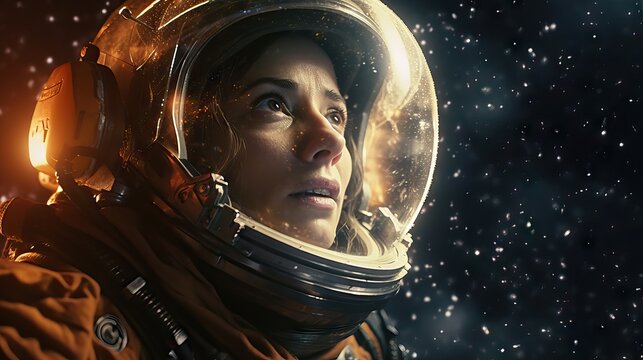 Cinematic Scene Of An Astronaut During An Explosion, Futuristic Action Movie Concept. Exploring The Universe, Learning, New Civilizations