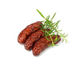 Dry Smoked Sausages Isolated, Salami Sticks, Kielbasa, Cabanossi, Kabanos, Dry Embutido, Chorizo, Bratwurst