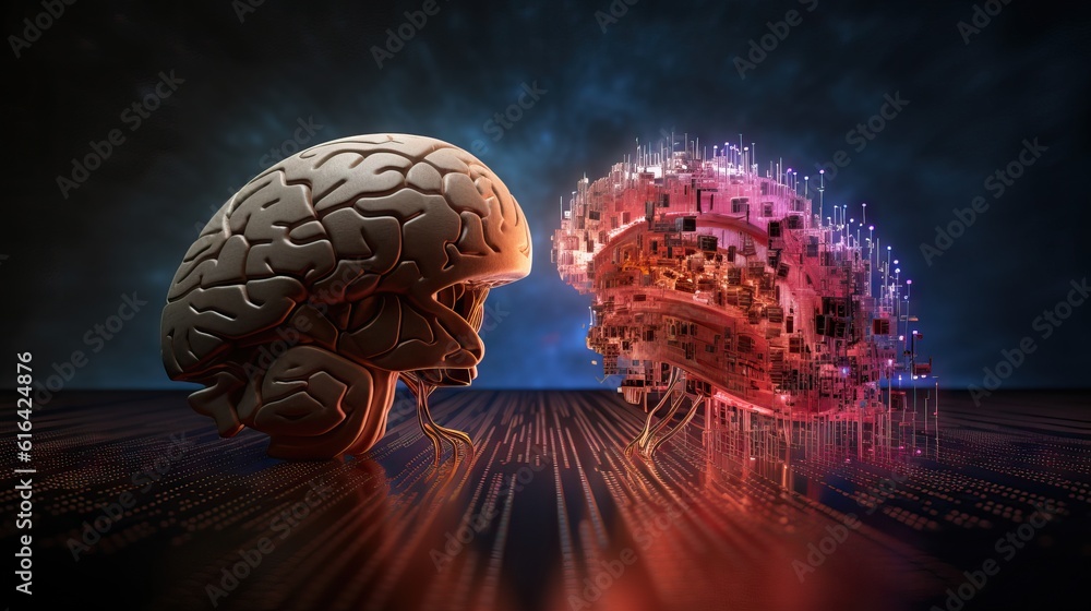Aufkleber human intelligence vs artificial intelligence. face to face. machine vs human: difference between a 