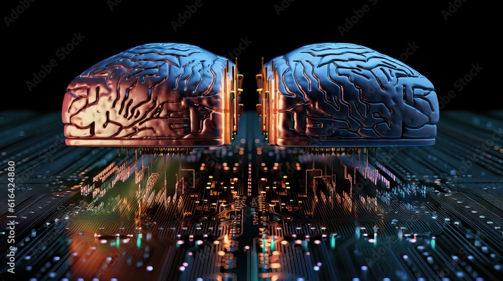 Poster human intelligence vs artificial intelligence. face to face. machine vs human: difference between a 