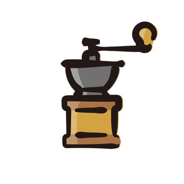 Retro coffee grinder - Coffee icon/illustration (Hand-drawn line, colored version)
