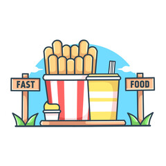 vector illustration,French fries and sauce,fast food concept on white background