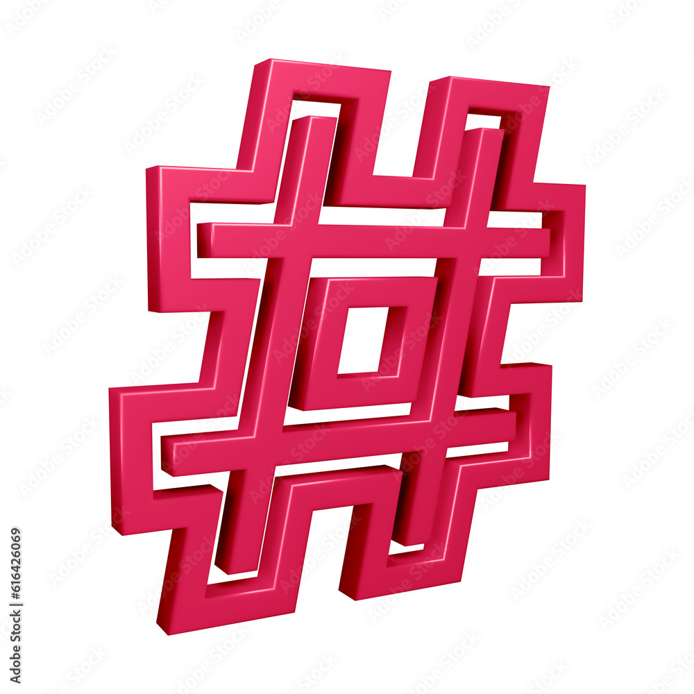 Poster pink hashtag symbol or icon design with border in 3d rendering