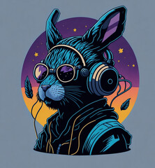 bunny wearing glasses and headphones, create with generative Ai