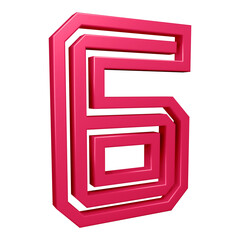 Pink number 6 with border in 3d rendering for math, business and education concept 