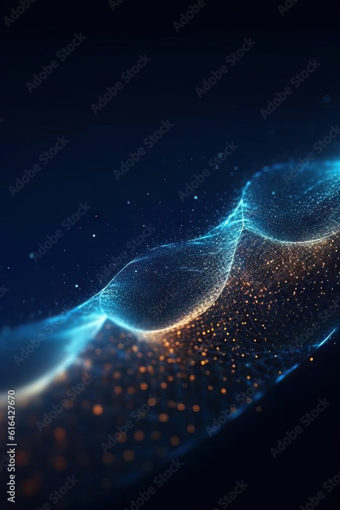 Poster futuristic data stream 3d illustration. data transfer technology. wave of dots and weave lines. abst