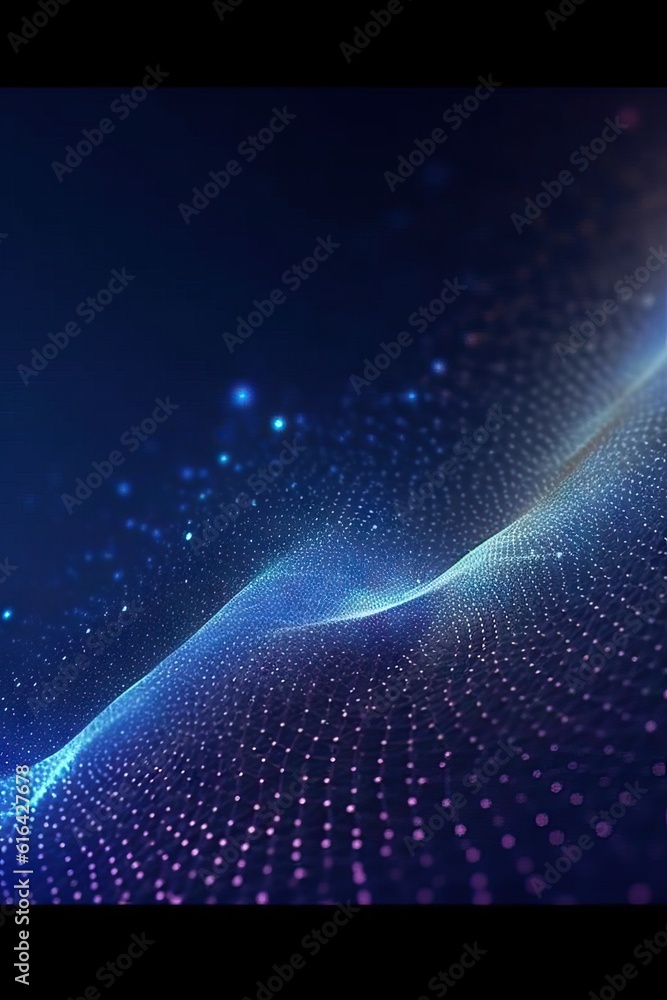 Poster futuristic data stream 3d illustration. data transfer technology. wave of dots and weave lines. abst