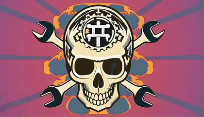 a skull with engine for t shirt graphic