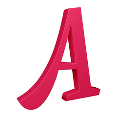 3D pink alphabet letter a for education and text concept