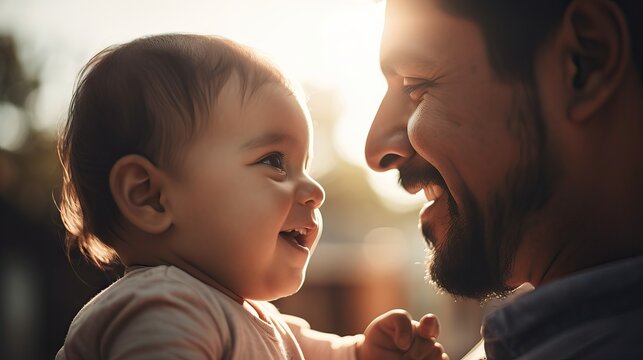 Father and child having a good time, professional color grading, cinematic tones, feeling fatherhood concept, happy kids