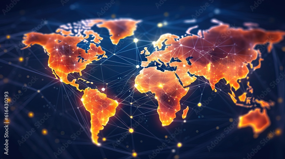 Poster globally digital connected network, global network connection. big data analytics and business conce