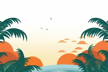 Gradient illustration beach during summer, holidays party, surf and beach day, gradient waves, sunset colors