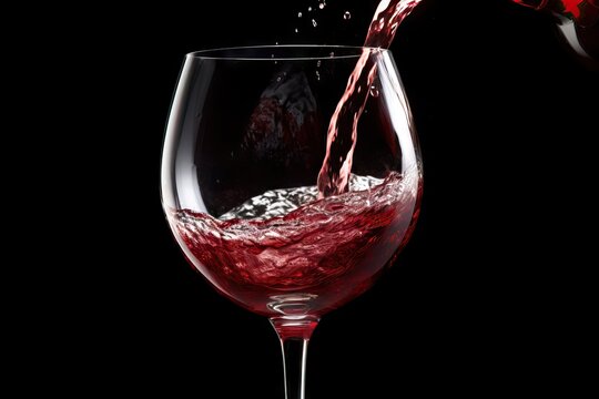 Red wine pouring in glass on background