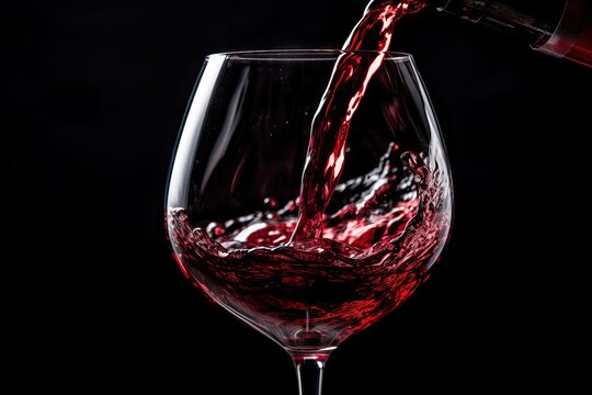 Red wine pouring in glass on background