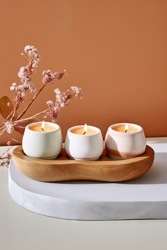 Beautiful composition with grey and white candles for spa treatment. Zen and relax concept.