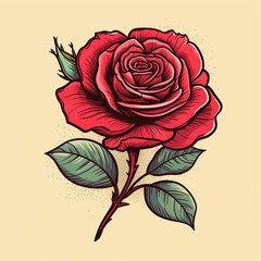 retro style red rose flower illustration