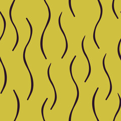 Vector illustration. Simple seamless pattern of wavy lines on yellow background, minimalist style. Design of wallpaper, packaging, postcards, advertising, floral, wedding design, website design
