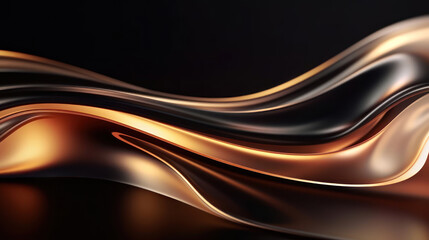Abstract golden liquid background with metal wave on black background. 