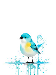 Minimalist art cute bird water painting on transparent background,generative ai