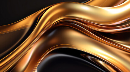 Abstract golden liquid background with metal wave on black background. 