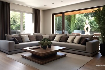 Fototapeta na wymiar Modern interior with white sofa panorama 3d render,Generative AI