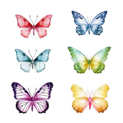 Plakat set of butterflies isolated on transparent background cutout