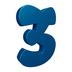  Blue number 3 in 3d rendering for math, business and education concept 