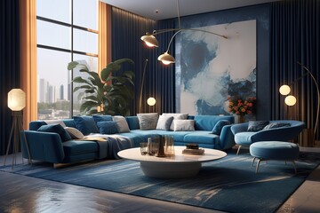 Stylish living room interior with comfortable sofa,Generative AI