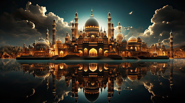 Fototapeta Islamic colorful background 3D rendered wallpaper - Generative AI