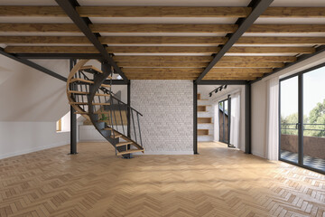 Modern style conceptual interior empty room 3d illustration