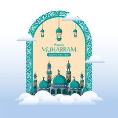Happy Islamic new year banner gretting card template vector design