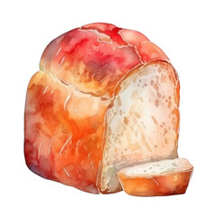 loaf of bread watercolor isolated on transparent background cutout