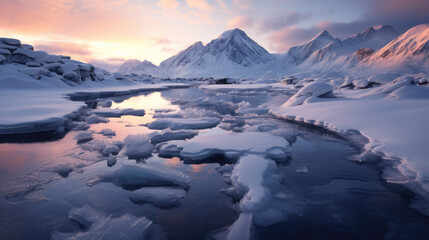 Fototapeta na wymiar Grandiose icebergs float amidst the serene expanse of the Arctic Ocean
