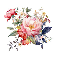 bouquet of flowers watercolor isolated on transparent background cutout