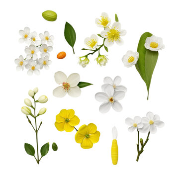 flowers set isolated on transparent background cutout